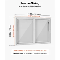 VEVOR Concession Window 48x36 in Aluminum Alloy Service Window, for Food Truck, Up to 85 Degrees Stand Serving with 2 Sliding Acrylic Windows, Awning Door and Drag Hook, Rainwater Resistant