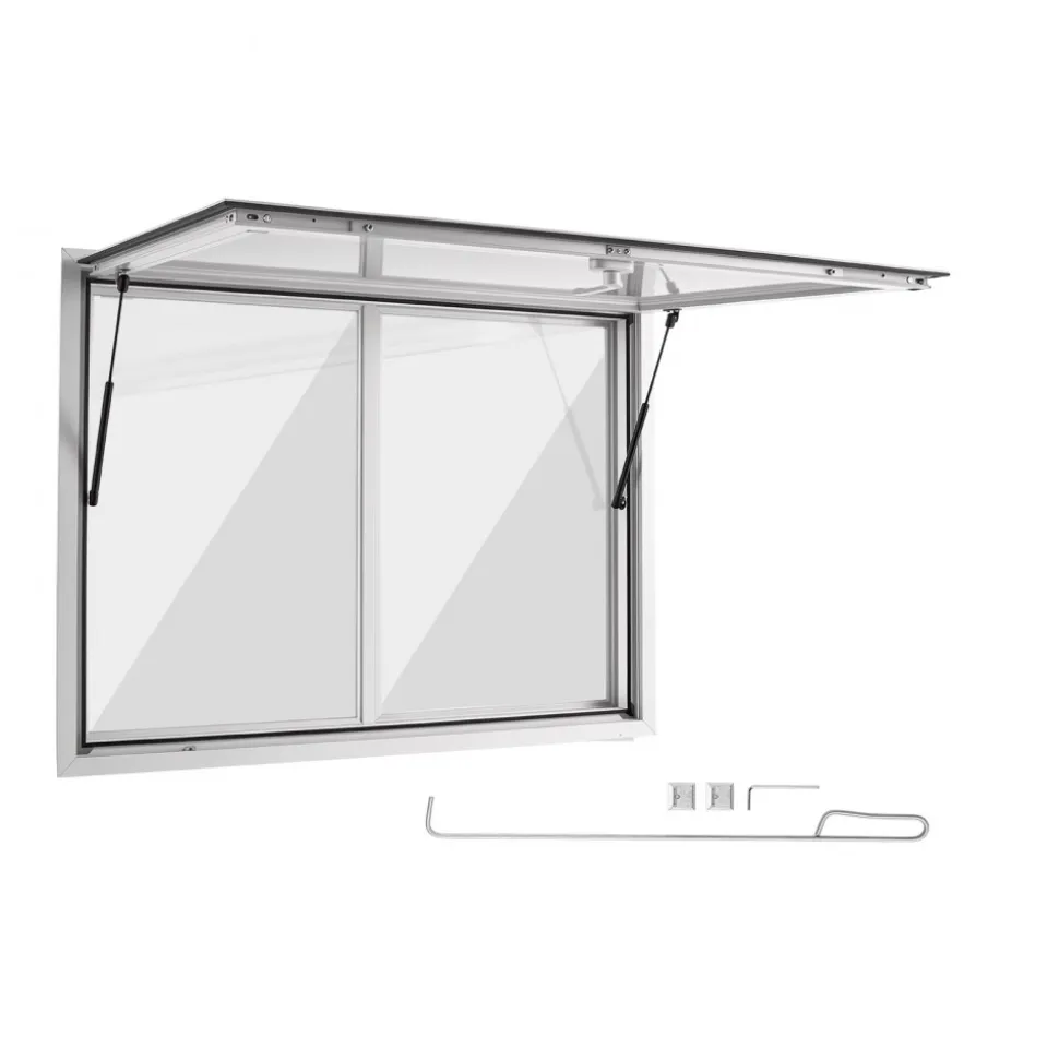 VEVOR Concession Window 48x36 in Aluminum Alloy Service Window, for Food Truck, Up to 85 Degrees Stand Serving with 2 Sliding Acrylic Windows, Awning Door and Drag Hook, Rainwater Resistant