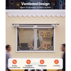 VEVOR Concession Window 36x24 in Aluminum Alloy & Acrylic Service Window, for Food Truck, Up to 85 Degrees Stand Serving with 2 Sliding Screen Windows, Awning Door and Drag Hook, Rainwater Resistant