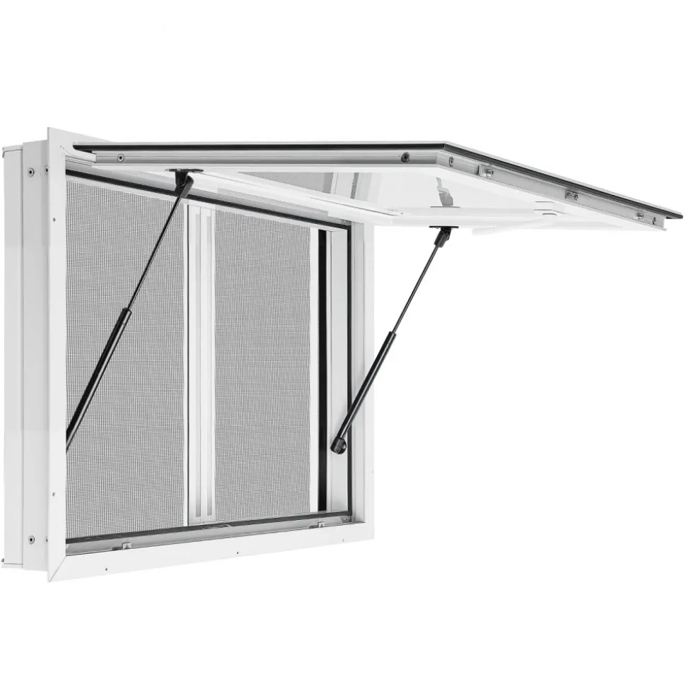 VEVOR Concession Window 36x24 in Aluminum Alloy & Acrylic Service Window, for Food Truck, Up to 85 Degrees Stand Serving with 2 Sliding Screen Windows, Awning Door and Drag Hook, Rainwater Resistant