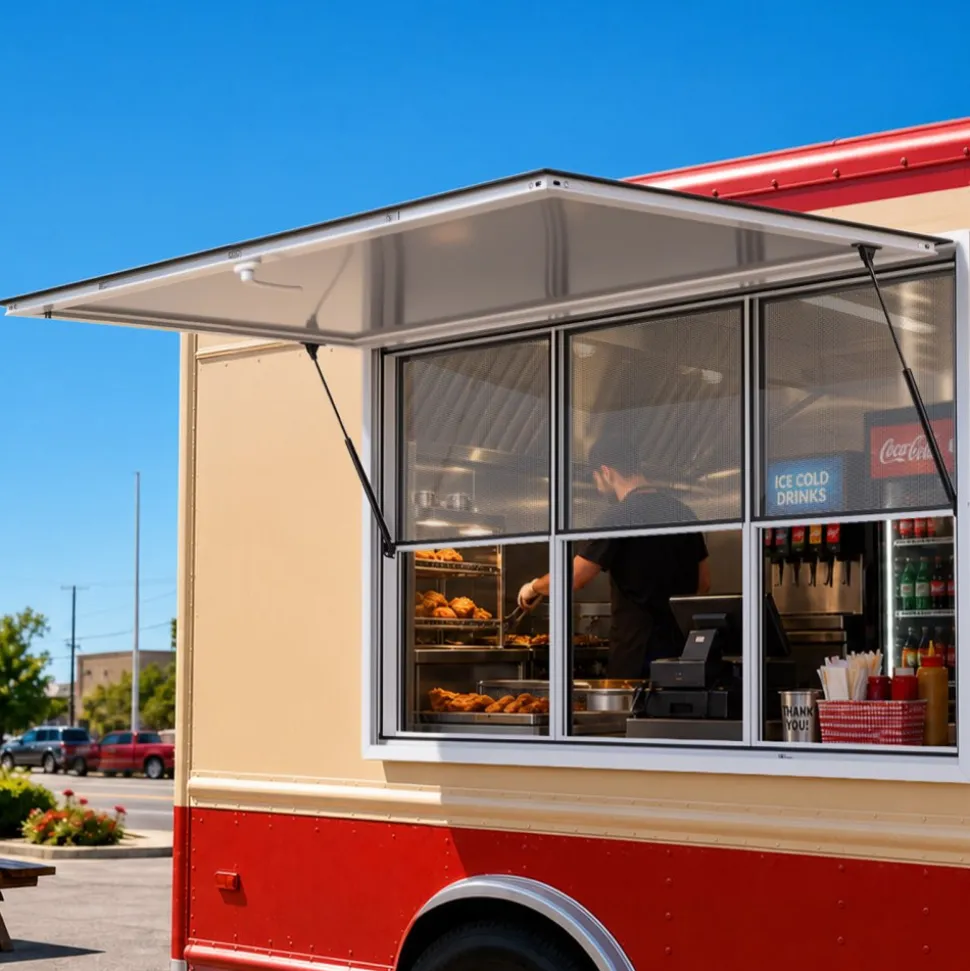 VEVOR Concession Window 64x40 in Aluminum Alloy Service Window, for Food Truck, Up to 85 Degrees Stand Serving with 3 Fixed & 3 Sliding Windows, Awning Door and Drag Hook, Rainwater Resistant