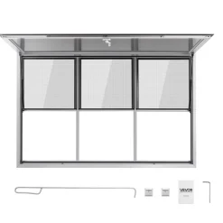 VEVOR Concession Window 64x40 in Aluminum Alloy Service Window, for Food Truck, Up to 85 Degrees Stand Serving with 3 Fixed & 3 Sliding Windows, Awning Door and Drag Hook, Rainwater Resistant