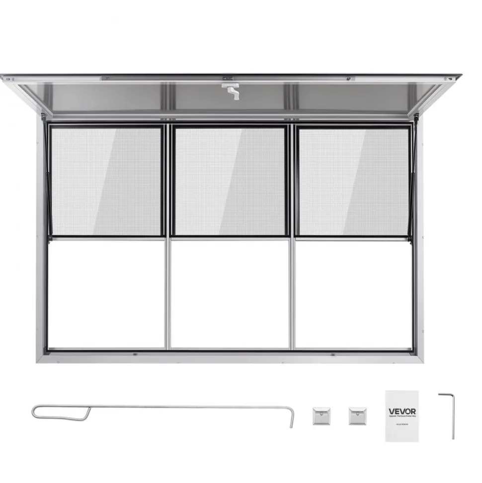 VEVOR Concession Window 64x40 in Aluminum Alloy Service Window, for Food Truck, Up to 85 Degrees Stand Serving with 3 Fixed & 3 Sliding Windows, Awning Door and Drag Hook, Rainwater Resistant