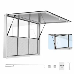 VEVOR Concession Window 64x40 in Aluminum Alloy Service Window, for Food Truck, Up to 85 Degrees Stand Serving with 3 Fixed & 3 Sliding Windows, Awning Door and Drag Hook, Rainwater Resistant