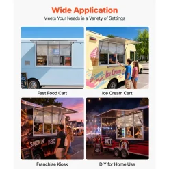 VEVOR Concession Window 64x40 in Aluminum Alloy Service Window, for Food Truck, Up to 85 Degrees Stand Serving with 3 Fixed & 3 Sliding Windows, Awning Door and Drag Hook, Rainwater Resistant