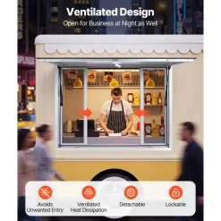 VEVOR Concession Window 48x36 in Aluminum Alloy Frame Service Window, for Food Truck, Up to 85 Degrees Stand Serving with 4 Sliding Screen Windows, Awning Door and Drag Hook, Rainwater Resistant