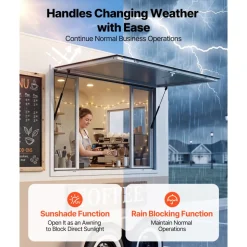 VEVOR Concession Window 48x36 in Aluminum Alloy Frame Service Window, for Food Truck, Up to 85 Degrees Stand Serving with 4 Sliding Screen Windows, Awning Door and Drag Hook, Rainwater Resistant