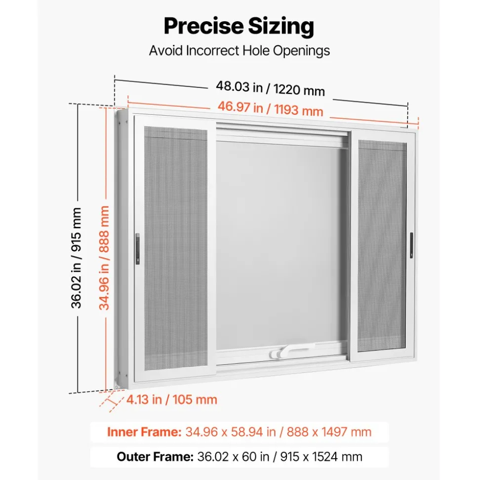 VEVOR Concession Window 48x36 in Aluminum Alloy Frame Service Window, for Food Truck, Up to 85 Degrees Stand Serving with 4 Sliding Screen Windows, Awning Door and Drag Hook, Rainwater Resistant