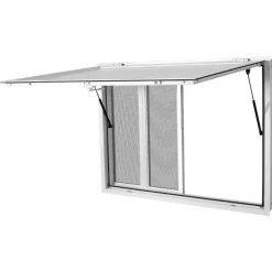 VEVOR Concession Window 48x36 in Aluminum Alloy Frame Service Window, for Food Truck, Up to 85 Degrees Stand Serving with 4 Sliding Screen Windows, Awning Door and Drag Hook, Rainwater Resistant