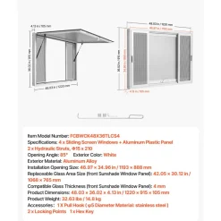 VEVOR Concession Window 48x36 in Aluminum Alloy Frame Service Window, for Food Truck, Up to 85 Degrees Stand Serving with 4 Sliding Screen Windows, Awning Door and Drag Hook, Rainwater Resistant