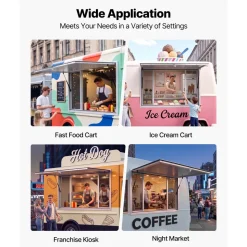 VEVOR Concession Window 48x36 in Aluminum Alloy Frame Service Window, for Food Truck, Up to 85 Degrees Stand Serving with 4 Sliding Screen Windows, Awning Door and Drag Hook, Rainwater Resistant