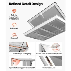 VEVOR Concession Window 48x36 in Aluminum Alloy Frame Service Window, for Food Truck, Up to 85 Degrees Stand Serving with 4 Sliding Screen Windows, Awning Door and Drag Hook, Rainwater Resistant