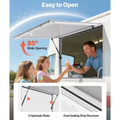 VEVOR Concession Window 60x36 in Aluminum Alloy Frame Service Window, for Food Truck, Up to 85 Degrees Stand Serving Windows with Awning Door and Drag Hook, Rainwater Resistant for Concession Trailer