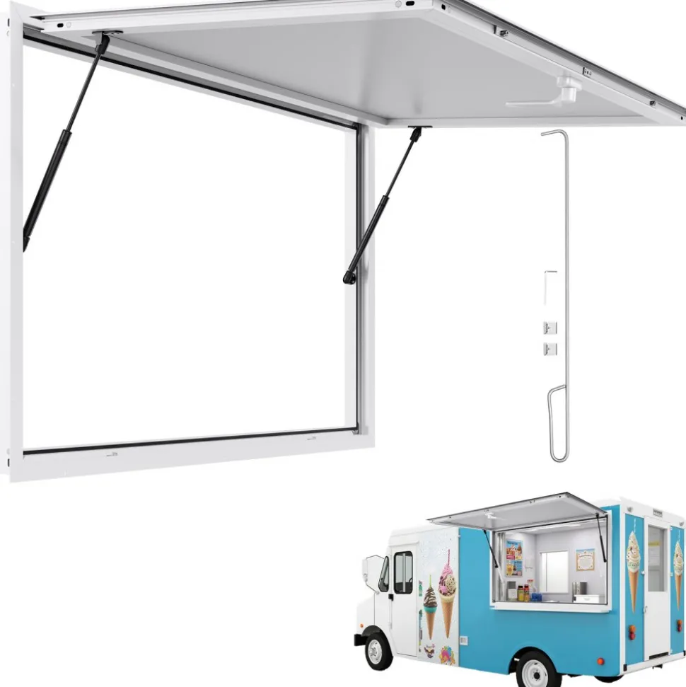 VEVOR Concession Window 60x36 in Aluminum Alloy Frame Service Window, for Food Truck, Up to 85 Degrees Stand Serving Windows with Awning Door and Drag Hook, Rainwater Resistant for Concession Trailer