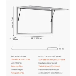 VEVOR Concession Window 60x36 in Aluminum Alloy Frame Service Window, for Food Truck, Up to 85 Degrees Stand Serving Windows with Awning Door and Drag Hook, Rainwater Resistant for Concession Trailer