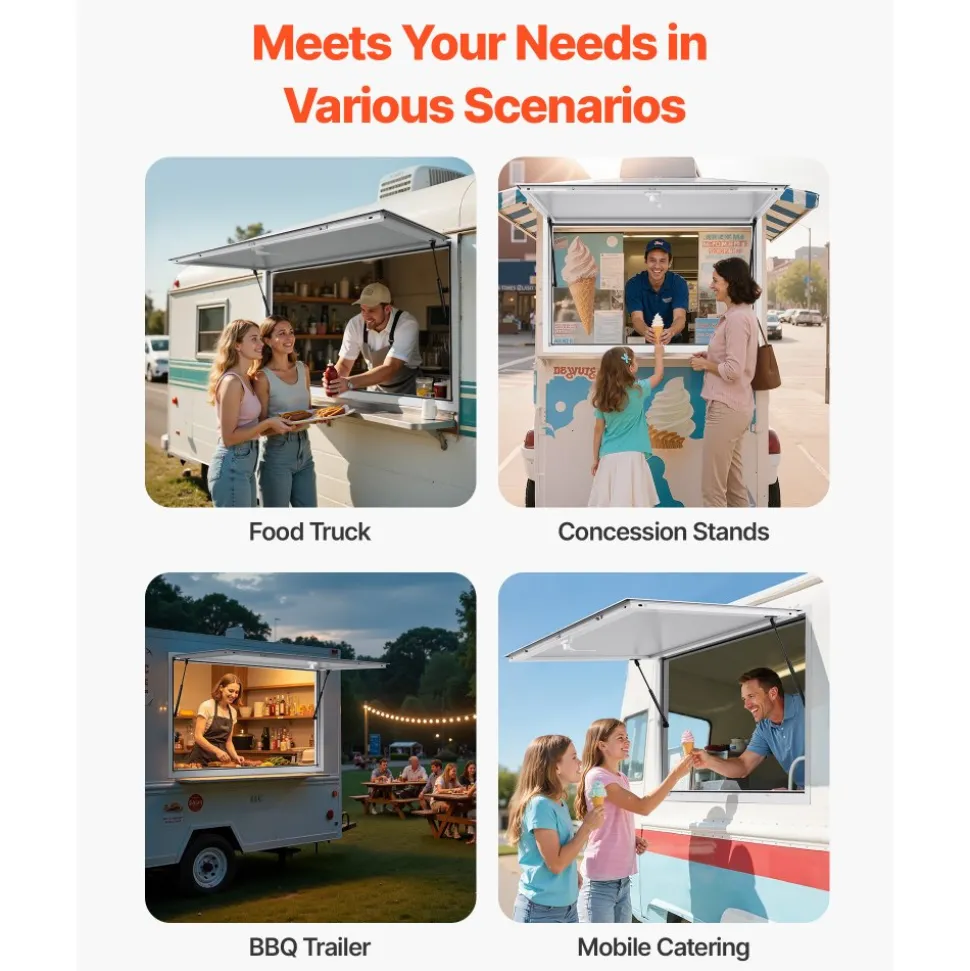 VEVOR Concession Window 60x36 in Aluminum Alloy Frame Service Window, for Food Truck, Up to 85 Degrees Stand Serving Windows with Awning Door and Drag Hook, Rainwater Resistant for Concession Trailer