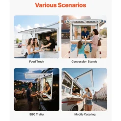 VEVOR Concession Window 36x24 in, Aluminum Alloy Service Window for Food Truck, Up to 85 Degrees Stand Serving Window with 2 Sliding Windows, Awning Door, and Drag Hook, for Concession Trailers