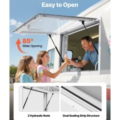VEVOR Concession Window 36x24 in, Aluminum Alloy Service Window for Food Truck, Up to 85 Degrees Stand Serving Window with 2 Sliding Windows, Awning Door, and Drag Hook, for Concession Trailers