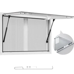VEVOR Concession Window 36x24 in, Aluminum Alloy Service Window for Food Truck, Up to 85 Degrees Stand Serving Window with 2 Sliding Windows, Awning Door, and Drag Hook, for Concession Trailers