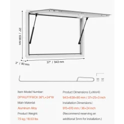 VEVOR Concession Window 36x24 in, Aluminum Alloy Frame Service Window for Food Truck, Up to 85 Degrees Stand Serving Window with Awning Door and Drag Hook, Rainwater Resistant for Concession Trailers