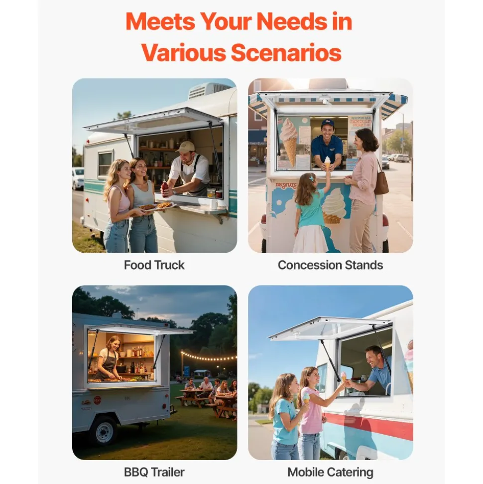 VEVOR Concession Window 36x24 in, Aluminum Alloy Frame Service Window for Food Truck, Up to 85 Degrees Stand Serving Window with Awning Door and Drag Hook, Rainwater Resistant for Concession Trailers