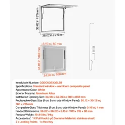 VEVOR Concession Window 36x36 in Aluminum Alloy Frame Service Window, for Food Truck, Up to 85 Degrees Stand Serving with Awning Door and Drag Hook, Rainwater Resistant for Concession Trailer