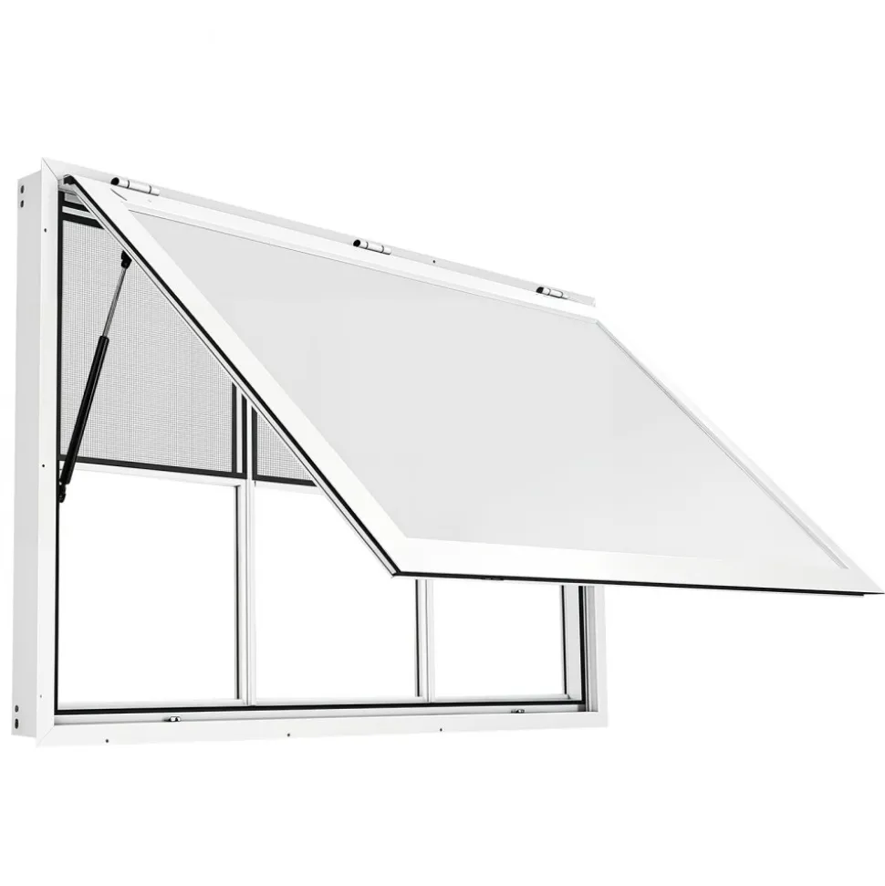 VEVOR Concession Window 60x36 in Aluminum Alloy Service Window, for Food Truck, Up to 85 Degrees Stand Serving with 3 Fixed & 3 Sliding Windows, Awning Door and Drag Hook, Rainwater Resistant