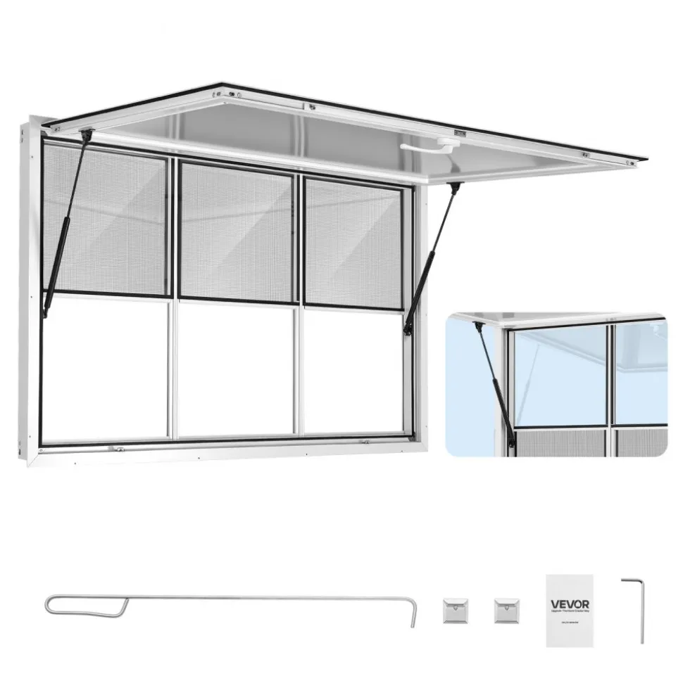 VEVOR Concession Window 60x36 in Aluminum Alloy Service Window, for Food Truck, Up to 85 Degrees Stand Serving with 3 Fixed & 3 Sliding Windows, Awning Door and Drag Hook, Rainwater Resistant