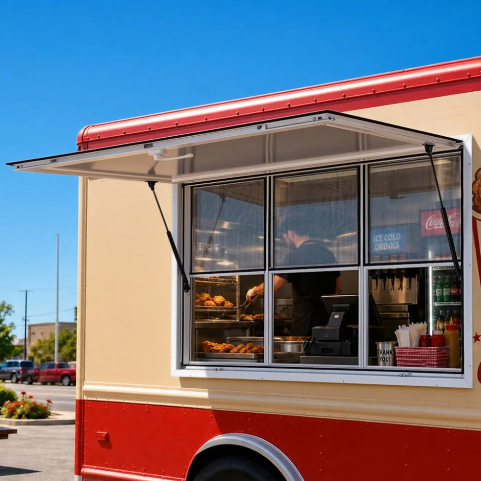 VEVOR Concession Window 60x36 in Aluminum Alloy Service Window, for Food Truck, Up to 85 Degrees Stand Serving with 3 Fixed & 3 Sliding Windows, Awning Door and Drag Hook, Rainwater Resistant