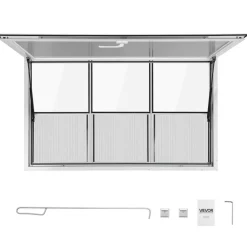 VEVOR Concession Window 60x36 in Aluminum Alloy Service Window, for Food Truck, Up to 85 Degrees Stand Serving with 3 Fixed & 3 Sliding Windows, Awning Door and Drag Hook, Rainwater Resistant