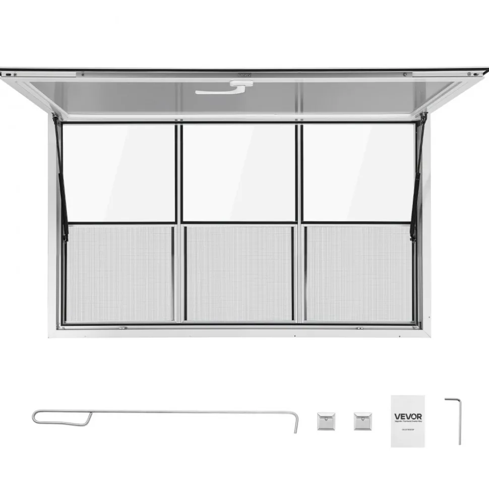 VEVOR Concession Window 60x36 in Aluminum Alloy Service Window, for Food Truck, Up to 85 Degrees Stand Serving with 3 Fixed & 3 Sliding Windows, Awning Door and Drag Hook, Rainwater Resistant