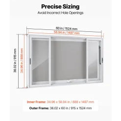 VEVOR Concession Window 60x36 in Aluminum Alloy Service Window, for Food Truck, Up to 85 Degrees Stand Serving with 4 Sliding Acrylic Windows, Awning Door and Drag Hook, Rainwater Resistant