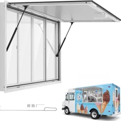 VEVOR Concession Window 60x36 in Aluminum Alloy Service Window, for Food Truck, Up to 85 Degrees Stand Serving with 4 Sliding Acrylic Windows, Awning Door and Drag Hook, Rainwater Resistant