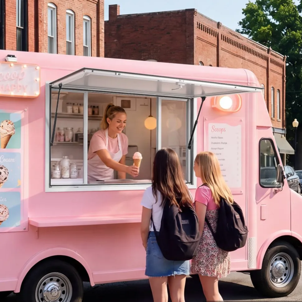 VEVOR Concession Window 60x36 in Aluminum Alloy Service Window, for Food Truck, Up to 85 Degrees Stand Serving with 4 Sliding Acrylic Windows, Awning Door and Drag Hook, Rainwater Resistant