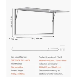 VEVOR Concession Window 74x40 in, Aluminum Alloy Frame Service Window for Food Truck, Up to 85 Degrees Stand Serving Window with Awning Door and Drag Hook, Rainwater Resistant for Concession Trailers