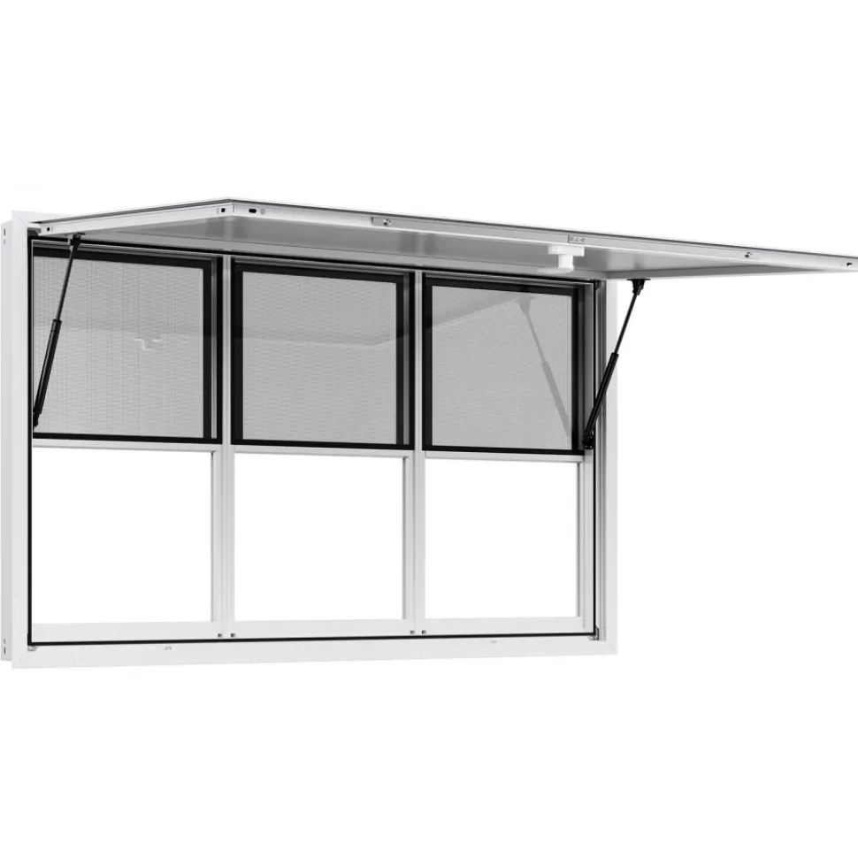 VEVOR Concession Window 60x36 in, Aluminum Alloy Service Window for Food Truck, Up to 85 Degrees Stand Serving Window with 3 Sliding Windows, Awning Door, and Drag Hook, for Concession Trailers