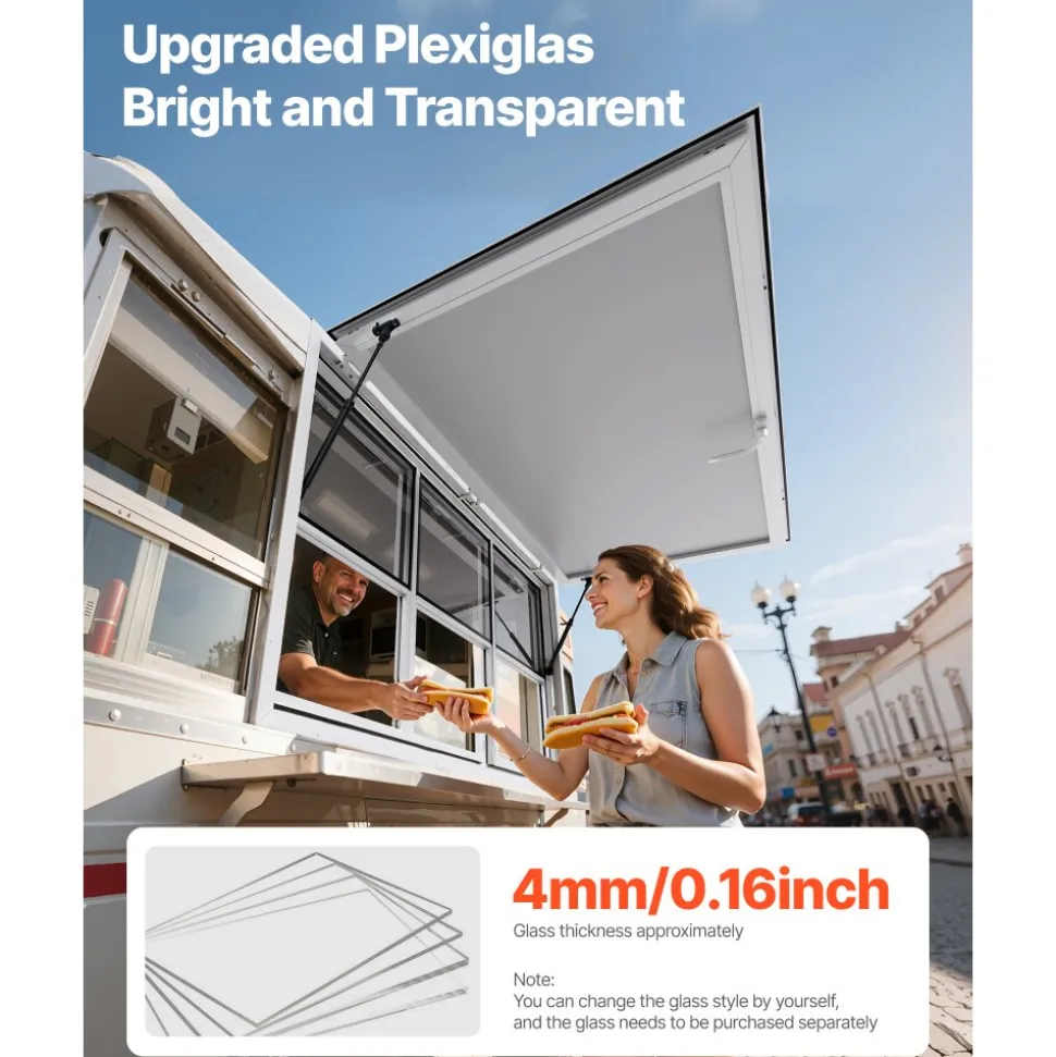 VEVOR Concession Window 60x36 in, Aluminum Alloy Service Window for Food Truck, Up to 85 Degrees Stand Serving Window with 3 Sliding Windows, Awning Door, and Drag Hook, for Concession Trailers