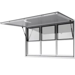VEVOR Concession Window 60x36 in, Aluminum Alloy Service Window for Food Truck, Up to 85 Degrees Stand Serving Window with 3 Sliding Windows, Awning Door, and Drag Hook, for Concession Trailers