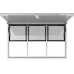 VEVOR Concession Window 60x36 in, Aluminum Alloy Service Window for Food Truck, Up to 85 Degrees Stand Serving Window with 3 Sliding Windows, Awning Door, and Drag Hook, for Concession Trailers