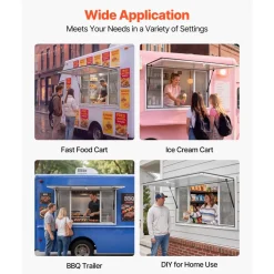 VEVOR Concession Window 60x36 in Aluminum Alloy Frame Service Window, for Food Truck, Up to 85 Degrees Stand Serving with 4 Sliding Screen Windows, Awning Door and Drag Hook, Rainwater Resistant