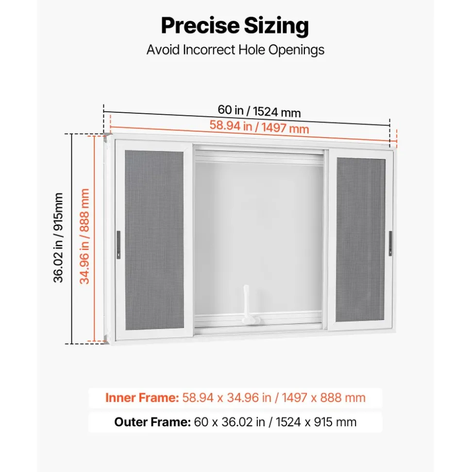 VEVOR Concession Window 60x36 in Aluminum Alloy Frame Service Window, for Food Truck, Up to 85 Degrees Stand Serving with 4 Sliding Screen Windows, Awning Door and Drag Hook, Rainwater Resistant
