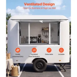 VEVOR Concession Window 60x36 in Aluminum Alloy Frame Service Window, for Food Truck, Up to 85 Degrees Stand Serving with 4 Sliding Screen Windows, Awning Door and Drag Hook, Rainwater Resistant