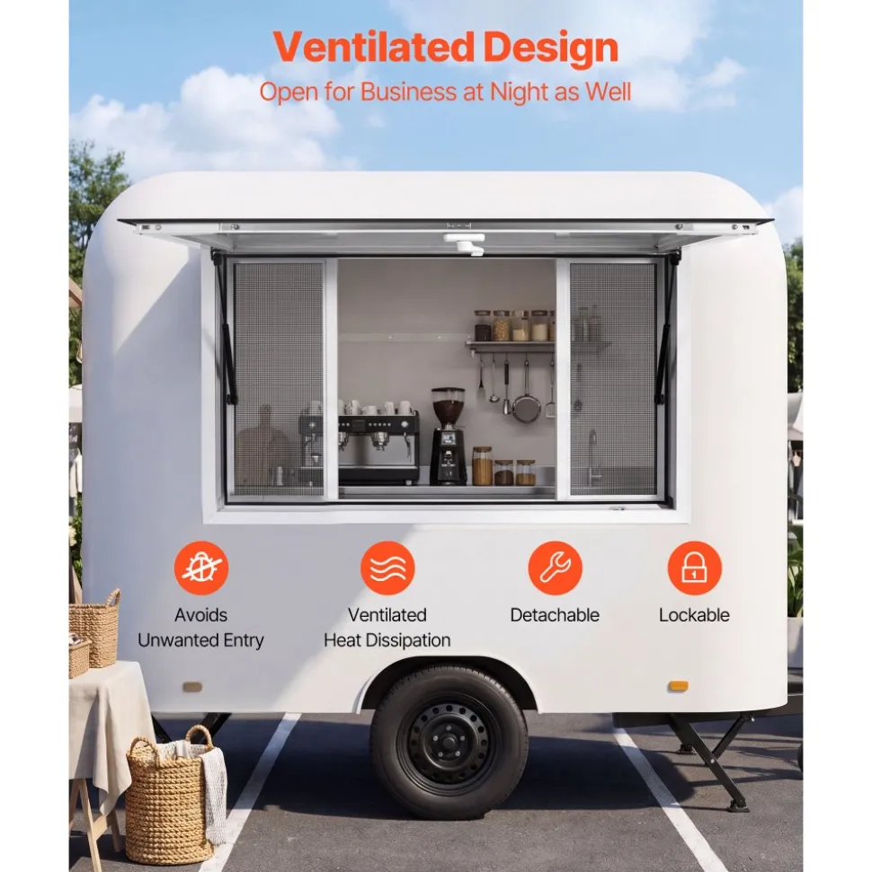 VEVOR Concession Window 60x36 in Aluminum Alloy Frame Service Window, for Food Truck, Up to 85 Degrees Stand Serving with 4 Sliding Screen Windows, Awning Door and Drag Hook, Rainwater Resistant