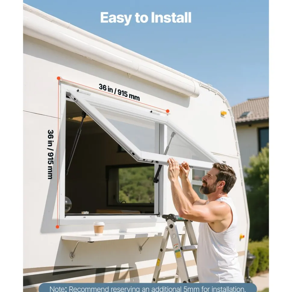 VEVOR Concession Window 36x36 in, Aluminum Alloy Frame Service Window for Food Truck, Up to 85 Degrees Stand Serving Window with Awning Door and Drag Hook, Rainwater Resistant for Concession Trailers