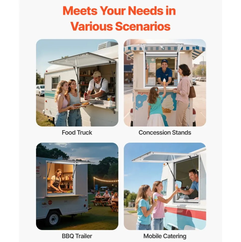 VEVOR Concession Window 36x36 in, Aluminum Alloy Frame Service Window for Food Truck, Up to 85 Degrees Stand Serving Window with Awning Door and Drag Hook, Rainwater Resistant for Concession Trailers