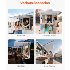 VEVOR Concession Window 53x33 in, Aluminum Alloy Service Window for Food Truck, Up to 85 Degrees Stand Serving Window with 4 Sliding Windows, Awning Door, and Drag Hook, for Concession Trailers