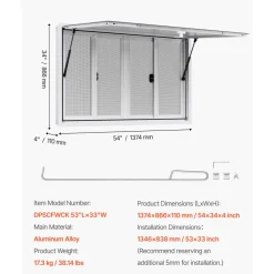 VEVOR Concession Window 53x33 in, Aluminum Alloy Service Window for Food Truck, Up to 85 Degrees Stand Serving Window with 4 Sliding Windows, Awning Door, and Drag Hook, for Concession Trailers