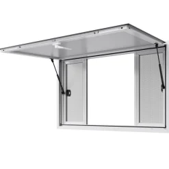 VEVOR Concession Window 53x33 in, Aluminum Alloy Service Window for Food Truck, Up to 85 Degrees Stand Serving Window with 4 Sliding Windows, Awning Door, and Drag Hook, for Concession Trailers