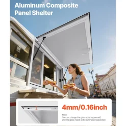 VEVOR Concession Window 53x33 in, Aluminum Alloy Service Window for Food Truck, Up to 85 Degrees Stand Serving Window with 4 Sliding Windows, Awning Door, and Drag Hook, for Concession Trailers