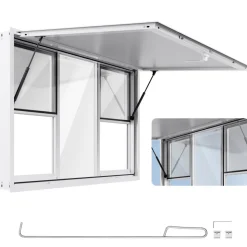 VEVOR Concession Window 60x36 in, Aluminum Alloy Service Window for Food Truck, Up to 85 Degrees Stand Serving Window with 6 Sliding Windows, Awning Door, and Drag Hook, for Concession Trailers